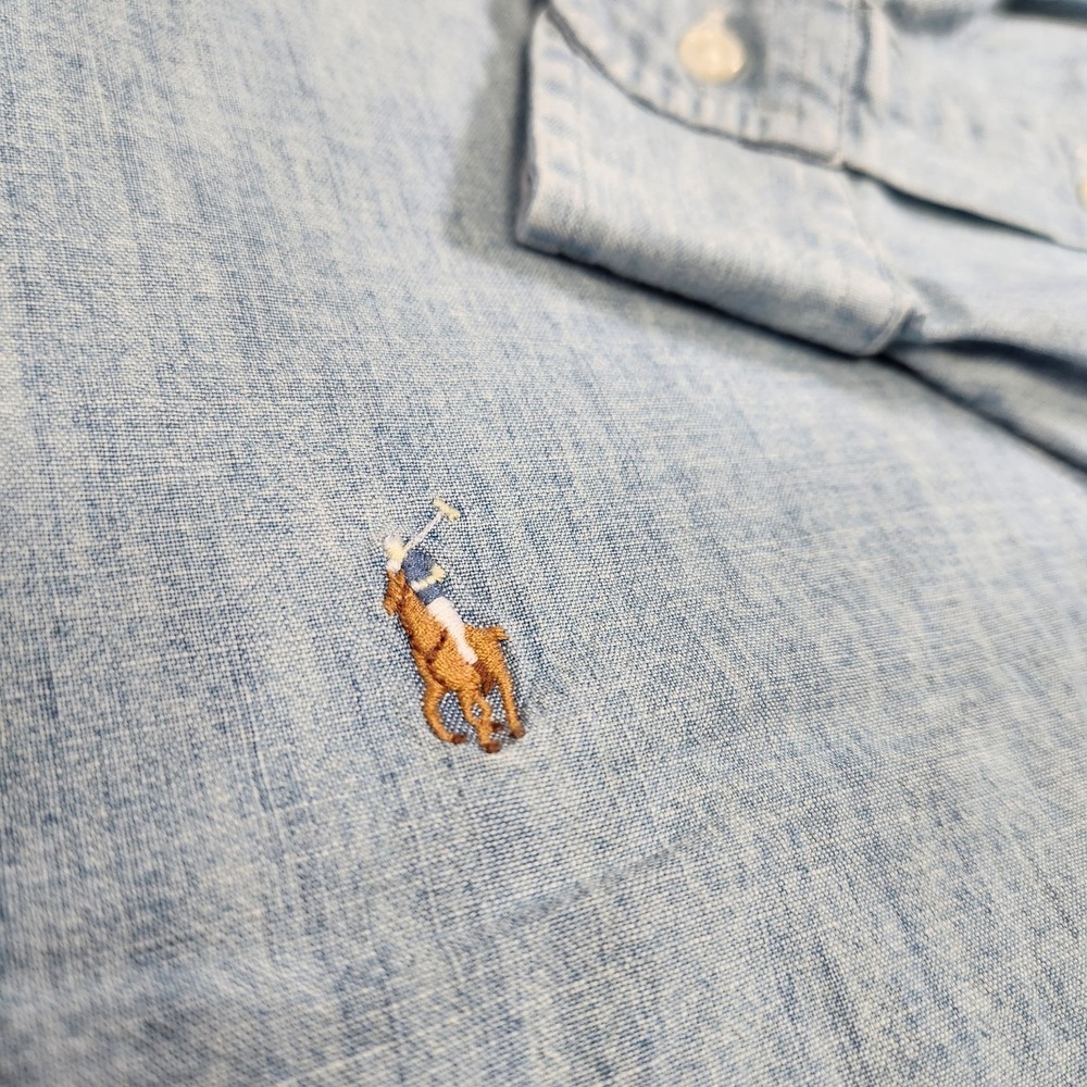 Vintage Polo Ralph Lauren Chambray Shirt Men XL Classic Fit Lightweight Denim - Picture 4 of 10